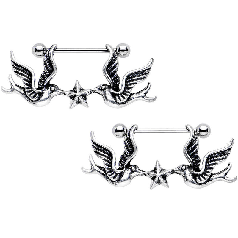 14G 7/8 Birds Nautical Star Dangle Nipple Shield Set