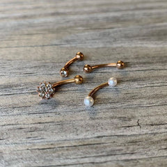 16G 5/16 Clear Gem Rose Gold Tone Curved Eyebrow Ring Set of 4