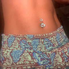 Blue and Purple Hibiscus Flower Double Mount Belly Ring