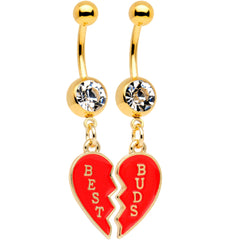 Clear Gem Best Buds Heart Dangle Belly Ring Set of 2