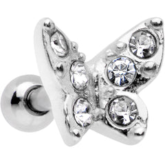 16G Clear Gem Silver Tone Butterfly Tragus Cartilage Earring