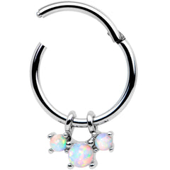 16G 3/8 White Synthetic Opal Bunch Hinged Segment Ring