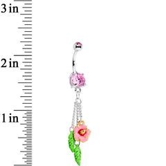 Pink Gem Pretty Pink Garden Rose Flower Dangle Belly Ring