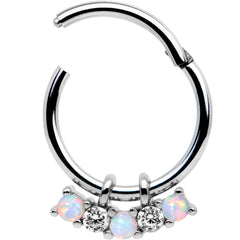 16G 3/8 White Synthetic Opal Dazzle Hinged Segment Ring