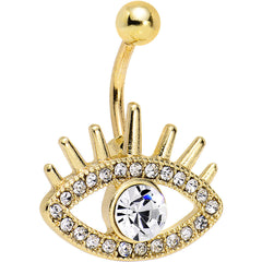 Clear Gem Gold Anodized Steel Fancy Lashes Eye Belly Ring