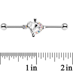 White Aurora Gem Heart and Arrow Calling Cupid Industrial Barbell 38mm