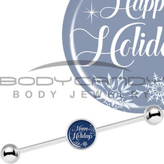 14G Happy Holidays Snowflake Industrial Barbell 37mm