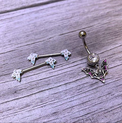 Clear Purple Gem Black Purple Bat Halloween Dangle Belly Ring