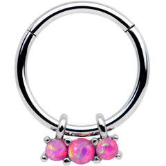 16G 3/8 Pink Synthetic Opal Trio Hinged Segment Ring