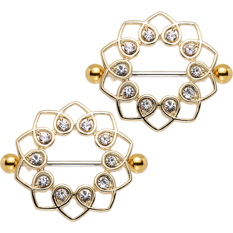 1 inch Clear Gem Gold Anodized Always Angelic Halo Heart Nipple Shield Set