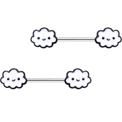 14G 9/16 Fluffy Little Clouds Barbell Nipple Ring Set