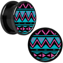 Pink Teal Tribal Print Black Anodized Screw Fit Plug Set 5/8