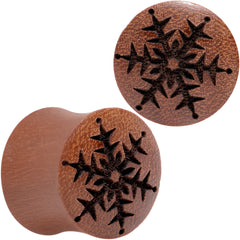 Organic Sawo Wood Holiday Winter Snowflake Saddle Plug Set Sizes 8mm to 25mm
