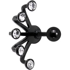16G 1/4 Clear Gem Black Anodized Glam Fan Cuff Cartilage Earring