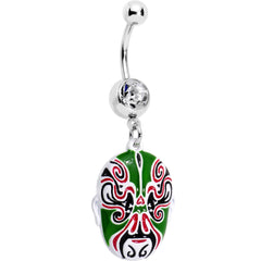 Clear Gem Green Red Samurai Warrior Mask Dangle Belly Ring