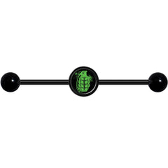 14G Green Grenade Black Industrial Barbell 37mm