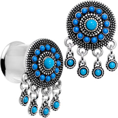 Southwest Blue Drum Dreamcatcher Dangle Double Flare Plug Set 6mm to 25mm