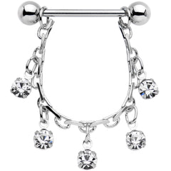 14G 5/8 Clear Gem Chain Drop Dangle Nipple Ring Set