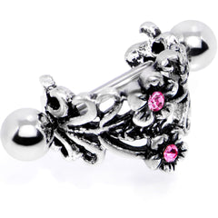 16G 1/2 Pink Gem Double Daisy Flower Cuff Cartilage Earring
