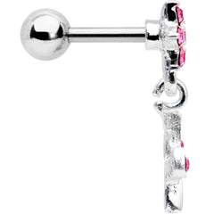16G 1/4 Pink Gem  Flower Dangle Cartilage Tragus Earring