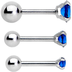 18G 1/4 Blue CZ Gem Tragus Cartilage Earring 3 Pack Set