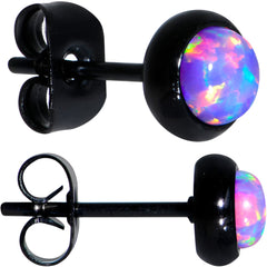 Purple Synthetic Opal Black IP 316L Surgical Steel Stud Earrings
