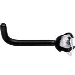 18G 1/4 Clear Heart 3mm CZ Gem Black IP L-Shape Nose Ring