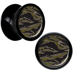 Black Acrylic Tiger Camo Print Saddle Plug Set 0G
