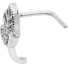 18G Clear CZ Leaf Faux Hoop L Shaped Nose Ring