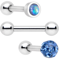 16G 1/4 Sky Blue Faux Opal Inlay Cartilage Tragus Earring 3 Pack Set