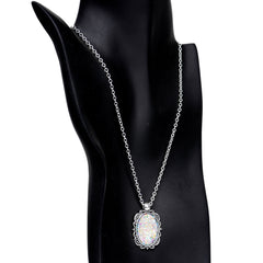 Handcrafted White Faux Opal Splash Silver Plated Chain Necklace