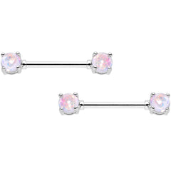 14G White Faux Opal BCR Captive Ring Barbell Nipple Ring Set