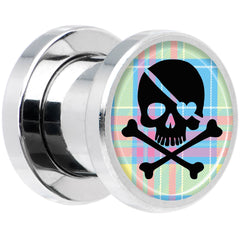 Pink Green Plaid Heart Skull Steel Screw Fit Plug Set 0G