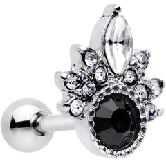 16G 1/4 Clear Black Gem Cocktail Party Tragus Cartilage Earring