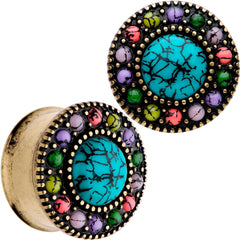 Gold Plated Southwestern Stone Age Double Flare Plug Set 2G to 22mm