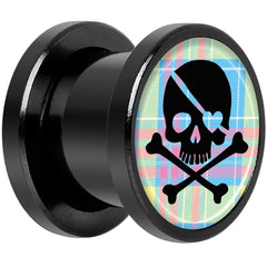 Pink Green Plaid Heart Skull Black Screw Fit Plug Set 00G
