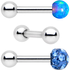 16G 1/4 Sky Blue Faux Opal Ball Cartilage Tragus Earring 3 Pack Set