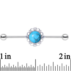Blue Faux Turquoise Southwest Spirit Flower Industrial Barbell 38mm