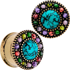 Gold Plated Southwestern Stone Age Double Flare Plug Set 2G to 22mm