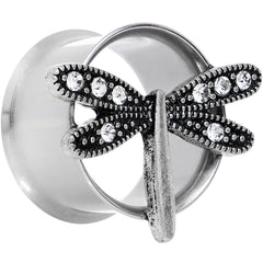 18mm Clear Gem Steel Hi Sky Dragonfly Double Flare Tunnel Plug Set
