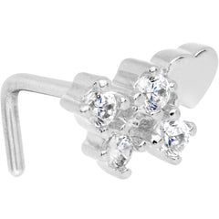 20G Clear CZ Heart Faux Hoop L Shaped Nose Ring
