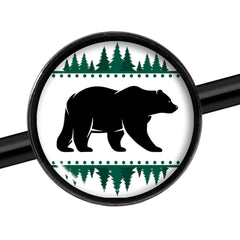 14G Winter Polar Bear in Woods Black Industrial Barbell 37mm