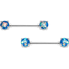 14G Blue Green Faux Opal Captive Ring Barbell Nipple Ring Set