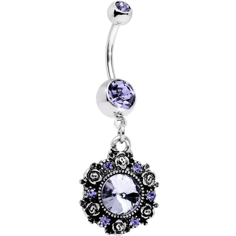 Purple Gem Rose Flower Ringed Garden Party Dangle Belly Ring
