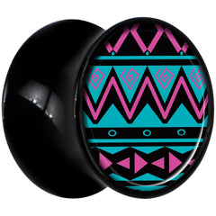 Black Acrylic Pink Teal Tribal Print Saddle Plug Set 1/2