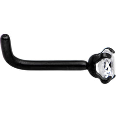 18G 1/4 Clear 3mm CZ Gem Black IP L-Shape Nose Ring