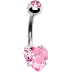 Pink CZ Gem Sweet Heart Sweep Dangle Belly Ring