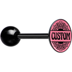 Custom Pink Mandala Personalized Name Black Barbell Tongue Ring