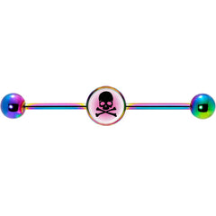 14G Pink Rainbow Skull Rainbow Industrial Barbell 37mm
