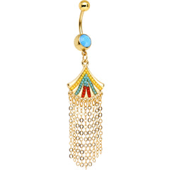 Yellow Blue Red Orb Gold Plated Fancy Fan Chandelier Dangle Belly Ring